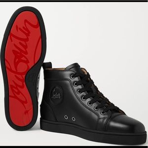 Christian Louboutin Mens Louis Leather- High-top Sneaker- Black